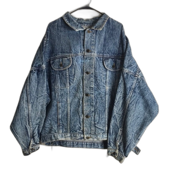Vintage Tiger Fox Acid Wash Denim Jean Jacket size large oversized - Picture 1 of 15